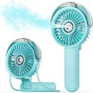 SWEETFULL Portable Misting Fan - 180 Foldable Handheld Personal Fan with Mist Spray, 3 Speeds, 30ml Water Tank, USB Rechargeable - Ideal for Travel, Outdoors, Makeup, Camping, Home, and Office Use (Blue)