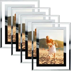 5x7 Picture Frames Silver - Set of 4, HD Real Glass 5 by 7 Photo Frame Mirrored Edge Great Gift, for Tabletop Display, Wedding Birthday Christmas Day Gifts (5 x 7, Silver)