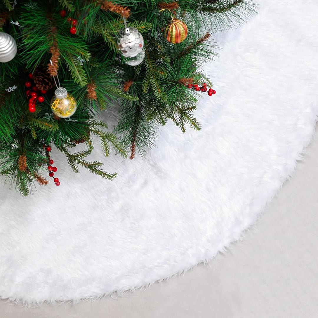 Christmas Tree Skirt, 31 Inch Faux Fur Plush Xmas Tree Skirt Christmas Decorations Tree Base Mat, Holiday Tree Ornaments for Christmas Home Decorations, Xmas Party Holiday Decorations, Snow White Christmas Tree Skirt, 31 Inch Faux Fur Plush Xmas Tree Skirt Christmas Decorations Tree Base Mat, Holiday Tree Ornaments for Christmas Home Decorations, Xmas Party Holiday Decorations, Snow White