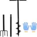 2 in 1 Hand Drill Auger Post Hole Digger – 44.5 inch Manual Garden Spiral Drill Planter for Bulb, Flower, Seedlings, Bedding Plants, Fence Post Auger for Trees, Mailbox, Deep Cultivating.