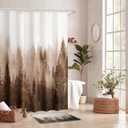 ORTIGIA Brown Misty Forest Shower Curtain for Bathroom, Nature Woodland Shower Curtain Set with Hooks, Decorative Pine Tree Fog Magic Bath Curtain for Home, Waterproof Fabric, Weighted, 72x72