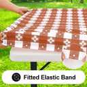 Rectangle Vinyl Table Cloth, Waterproof Elastic Fitted Tablecloth with Flannel Backing, Plastic Table Cover for Picnic, Camping, Outdoor (Rust & White, 30"x72")