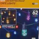 Cafe Lights Classic Color Changing String Lights, 24ft Black Cord, 12 Bulbs Shatterproof Acrylic Bulbs, Weatherproof, Wi-Fi Dimmable RGB LED, Outdoor String Lights 62 Colors, 74748