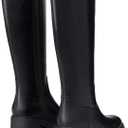 Athlefit Platform Knee High Boots for Women Round Toe Chunky Lug Sole Tall Boots with Side Zipper (9.5, Black)