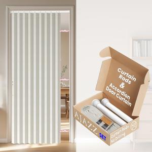 AJAZZ Thickened Blackout Accordion Door Invisible Accordion Doors Interior Magnetic Door Curtain for Bedroom Living Room Doorway Curtain Sets Included Rod (1 Pack, 44W x 78 L, Beige)