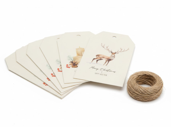Christmas Gift Tags Set With Jute Twine Rustic Holiday Design Premium Paper Approx 80-100 Tags