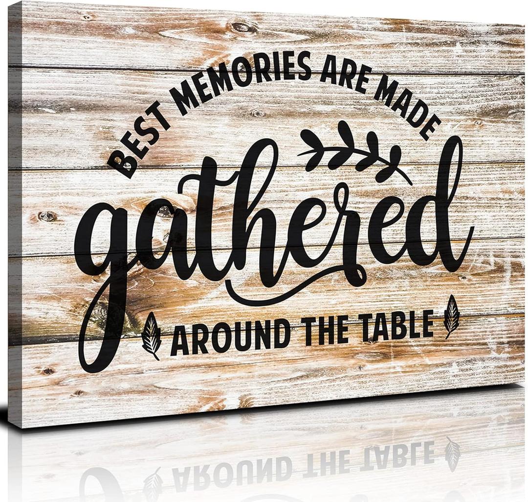 Large Kitchen Wall Art Gather Signs for Home Decor Farmhouse Gather Sign Dining Room Pictures Rustic Family Canvas Prints Inspirational Sayings Quotes Poster Wood Grain Artwork Decorations 24x36"