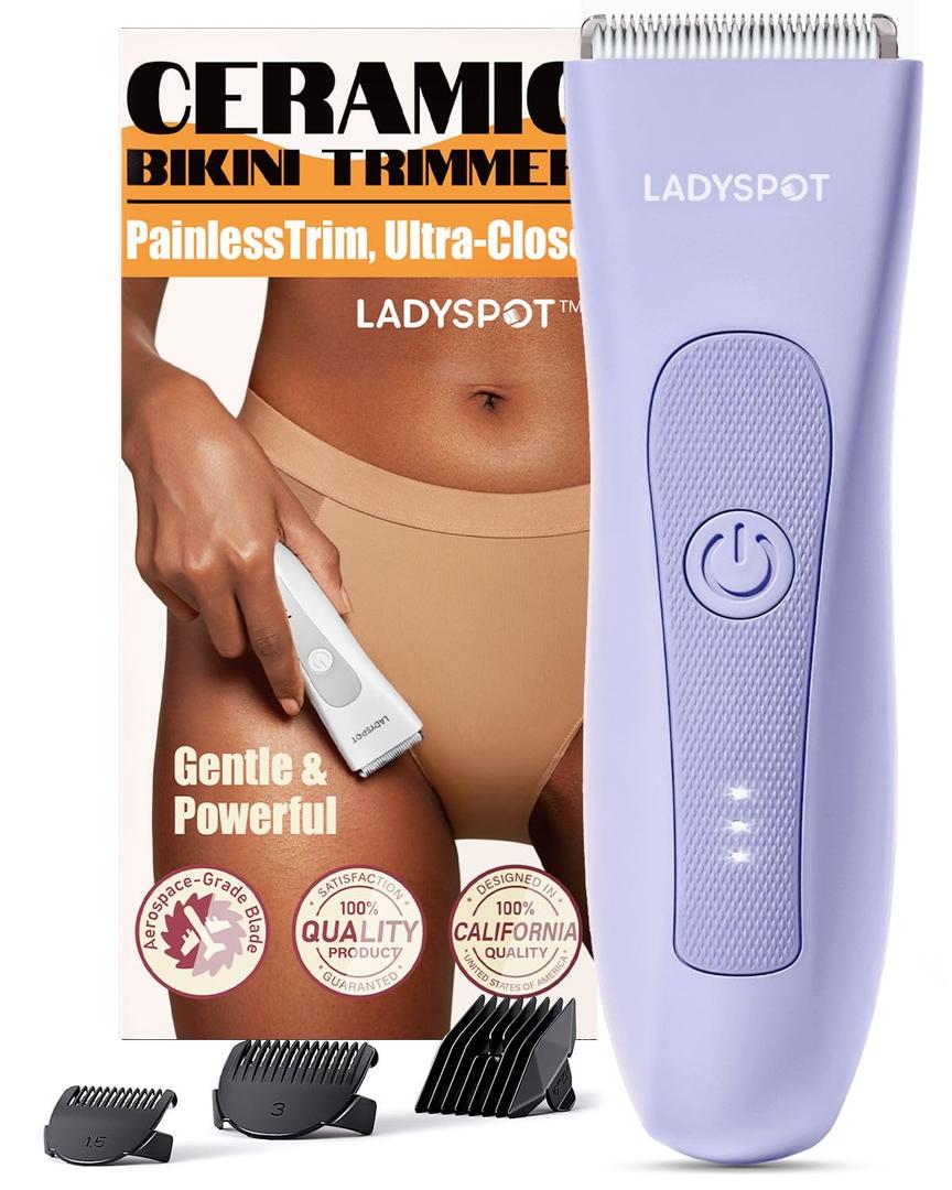 Bikini Trimmer for Women, Pubic Hair Trimmer Shaver for Women -Waterproof Hair Shaver Razors, LADYSPOT Shaving Sets,with 3 Guards,Replaceable Hypoallergenic Ceramic Blade,Wet/Dry(Purple)