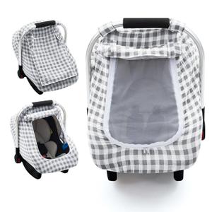 Muslin Car Seat Cover Baby, Carseat Cover with Screen Window, Baby Carrier Cover with Privacy Sun Shade, Infant Carseat Canopy for Summer, Breathable Car Seat Protector for Newborn (Grey)