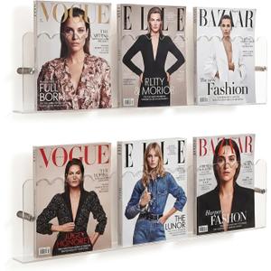 2 Pack Acrylic Magazine Holder Wall, 24 Inch Clear Floating Shelves Wall Mount Brochure Record Holder, Hanging Scalloped Bookshelf Literature Organizer for Nursery Waiting Room Living Room Office