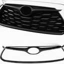 Karmoxs Front Grill Bumper Grille Trim Fit for Toyota Highlander 2020 2021 2022 2023 2024 2025 Mesh Grill Glossy Black
