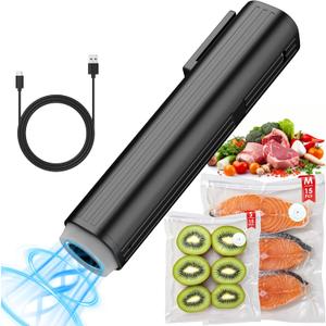 Elxis Vacuum Sealer, Portable handheld Vacuum Sealer + 30 Reusable Vacuum Bags, Portable Food Sealer, With LED pressure display, 2-Speed Pressure Control (60/80 Kpa)