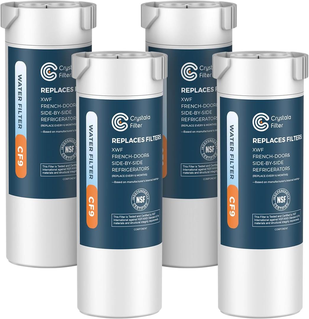 Crystala Filters XWF Water Filter, Compatible with GE XWF Refrigerator Water Filter, 4 Pack (Not XWFE)