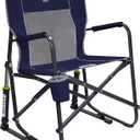 GCI OUTDOOR Freestyle Rocker Camping Chair | Portable Folding Rocking Chair with Solid, Durable Armrests, Drink Holder & Comfortable Backrest  Indigo Blue (Indigo Blue)