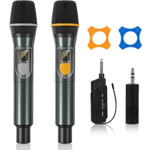 Wireless Microphones, Professional UHF Dual Microphones for Karaoke, Wireless Dynamic Microphone System Set with Rechargeable Receiver,Plug and Play, Speech, Wedding, Church, PA System