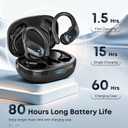 HAOYUYAN Sports Bluetooth Headphones, 80Hrs Playtime Wireless Earbuds with LED Power Display, IPX7 Waterproof Earphones for Workout/Running, Noise Canceling Headset Ear Buds(Black)