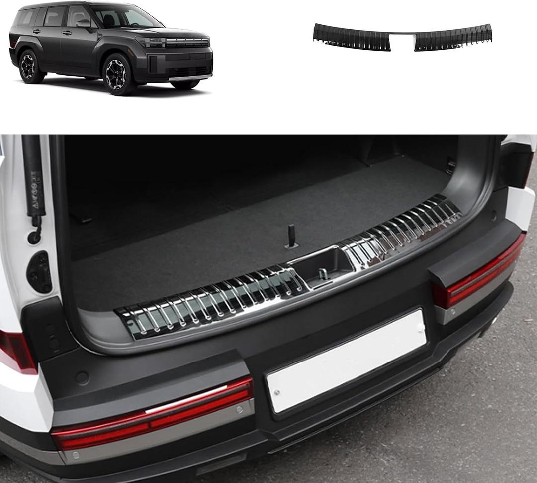 Rear Bumper Guard Cover Protector Compatible with Hyundai Santa Fe 2024 2025 2026 Inner Tailgate Sill Guard Cover Interior Car Accessories Stainless Steel 1PC(Black Brushed Finish)
