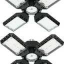 2-Pack LED Garage Light, 150W Deformable LED Ceiling Lights, 15000LM Garage Lighting with 4 Adjustable Panels, E26/E27 Shop Lights for Basement, Workshop, Attic