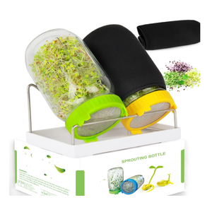 Kitmiido Seed Sprouting Kit, 2 Large Wide Mouth Mason Jars with Sprout Lids, Blackout Sleeves, Drain Tray, Stainless Steel Stand, Sprouts Growing Kit for Bean, Broccoli, Alfalfa (Yellow+Green)