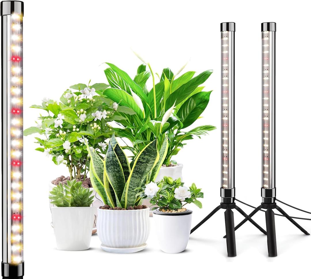 2 Pack Grow Lights for Indoor Plants, Height Adjustable with On/Off Switch and Timer, Vertical Plants Grow Light for Indoor Plant Growth and Flowering