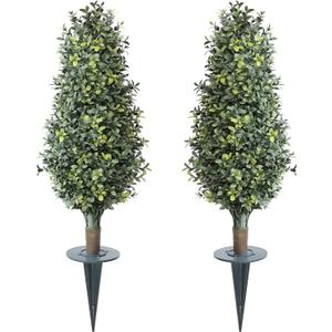 30inch Artificial Boxwood Plant with Ground Spike, Topiary with Stake for Outdoor (Set of 2)