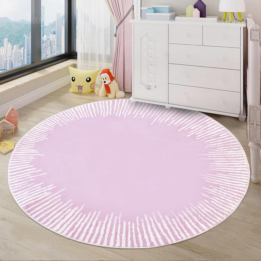 Kids Rug 5.25ft Round Modern Abstract Area Rug Purple, 63in Diameter