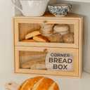 Corner Bread Box for Kitchen Countertop - New 2026 Design, Vintage Bamboo Wooden BreadBox, Large, Double Layer Storage for Homemade Bread, Sourdough, Panera, Under Cabinet Organizer