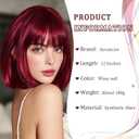 Bob Wig with Bangs Short Hair Wig Burgundy Red Bob Wigs for Women 12 Inches Synthetic Wig Straight Cosplay Wigs Colorful Wine Red Natural Hair Replacement Wigs for Girls Hoilday Daily Party Use