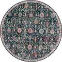 Lahome Moroccan Trellis Washable Round Rugs, Non-Slip Soft Round Rug 4ft Ultra-Thin, Small Vintage Circle Carpet for Entryway Kitchen Bedroom Nursery Bathroom Elise, Black/Multi