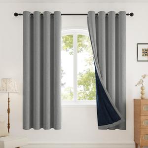 Rinwoc 100% Blackout Curtains 72 inch Length 2 Panels Set for Dining Room Master Room, Thick Soft Linen-Look Textured Full Light Blocking Room Darkening Thermal Insulated Drapes (W52xL72, Grey)