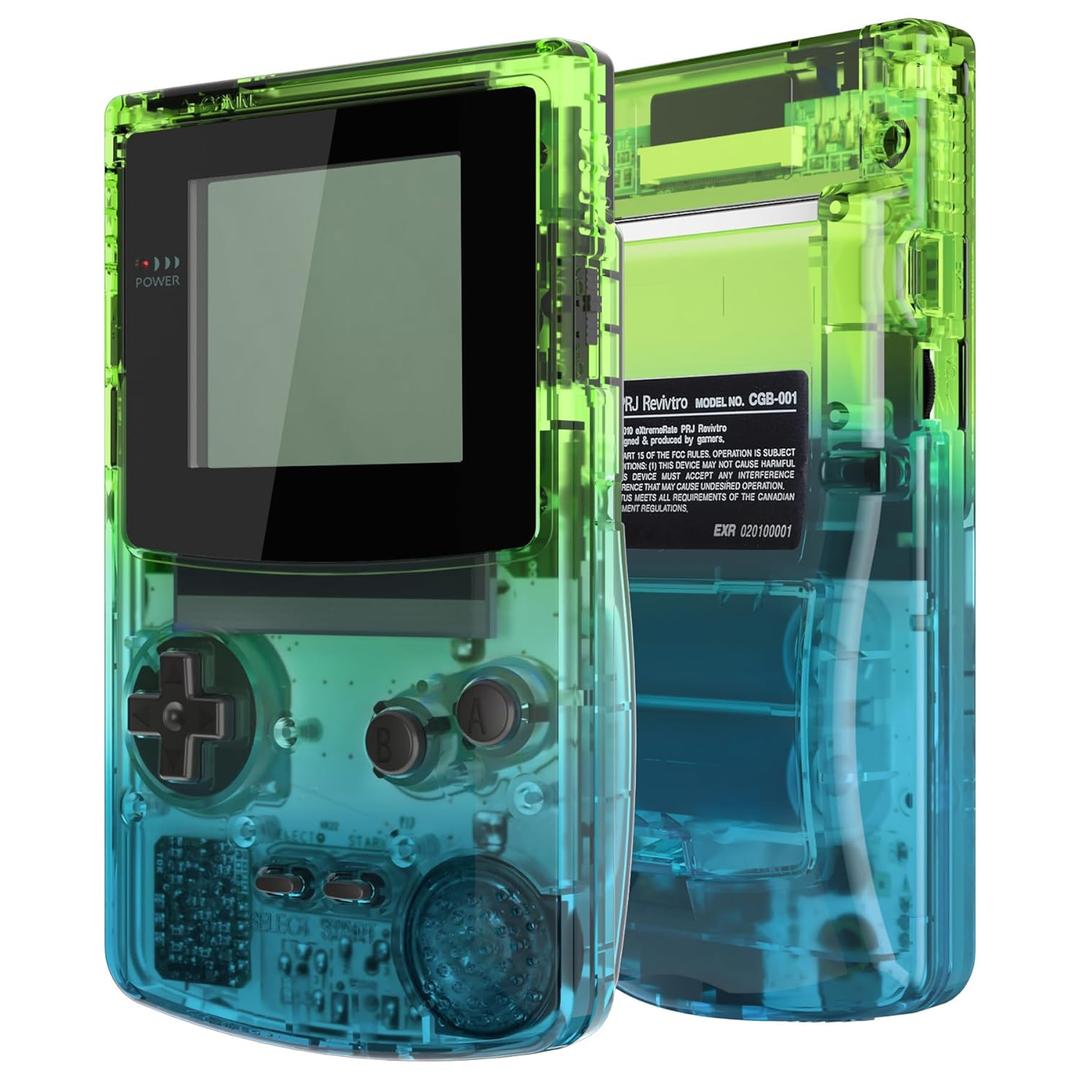 IPS Ready Upgraded eXtremeRate Gradient Translucent Green Blue Replacement Shell Full Housing Cover Buttons for Gameboy Color Fit for OSD IPS & Regular IPS & Standard LCD Not Console & IPS Screen