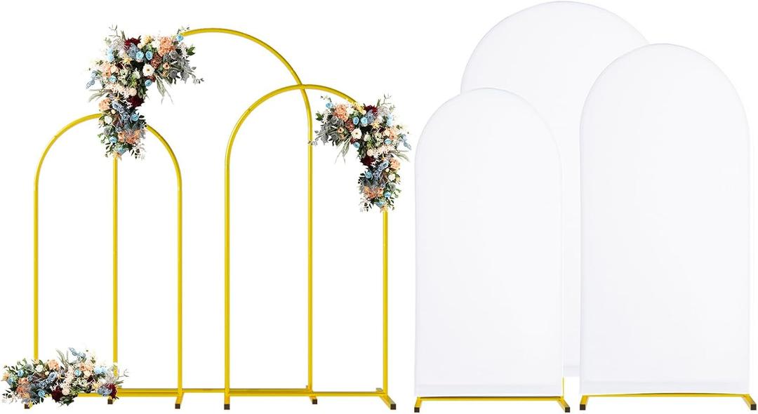 Wedding Arch Backdrop Stand with White Cover, 7.2FT- 6.6FT- 6FT