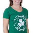 I'll Shamrock Your World | Funny St Pat's Paddy Patrick V-Neck T-Shirt for Women-(Vneck,3XL) (Green, XXXL)