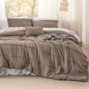 Bedsure Twin Comforter Set - 3 Pieces Pinch Pleat Bed Set, Brown Boho Bedding for All Season, 1 Soft Comforter, 1 Pillowcase, 1 Decorative Pillow