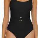 BCA By Rebecca Virtue Women's Standard Buckle One Piece Swimsuit, Scoop Neck, Bathing Suits, Black L