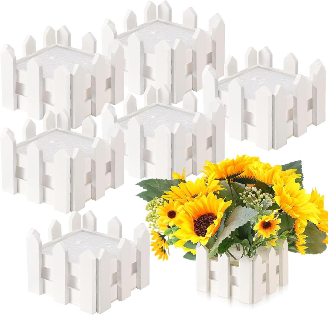 Zhanmai 6 Sets 4 x 4 x 2.8 Inch Fence Decoration Wooden Boxes for Centerpieces, Wooden Farm Fence Box with Removable Foam Blocks for Farm Animal Party Garden Plant Pot Baby Shower Wedding Birthday