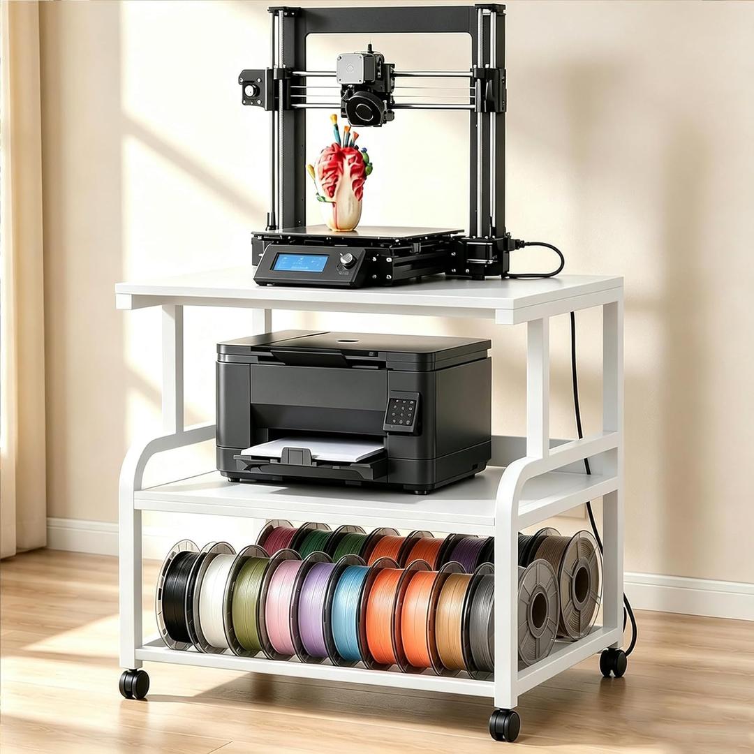 Homieasy 3D Printer Stand with Power Outlet, 23.6" x 23.6", White