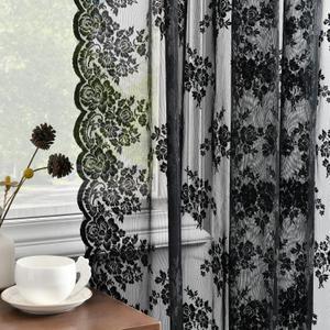 Kotile Black Lace Curtains 72 Inches Long 2 Panels, Country Rustic Floral Goth Sheer Curtains for Bedroom, Rod Pocket Vintage Privacy Sheer Lace Curtains, 42 x 72 Inch Each, 1 Pair, Black