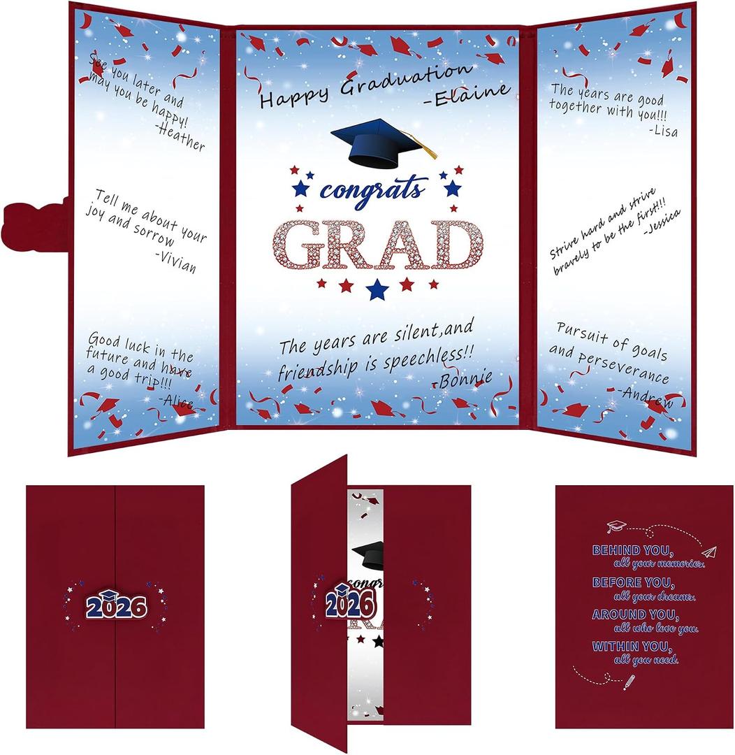 2 x Vlipoeasn 2026 Graduation Guest Book Alternative, Red Blue & White Class of 2026 Graduation Party Decorations, Unique Graduation Gifts for Friends, Grad Signature Book for 2026 College High School