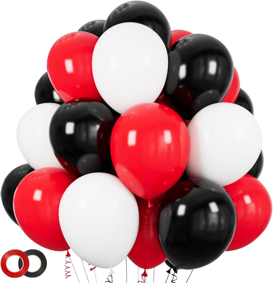 Red and Black Balloons 100Pack 12 inch Matte Black Red and White Latex Balloon Bulk for Birthday Party Graduation Racing Car Poker Card Decorations Supplies