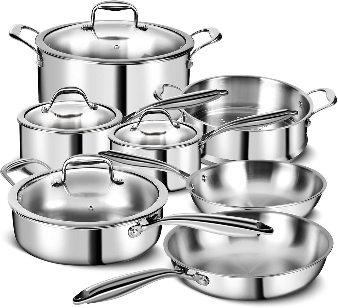 3 Ply Stainless Steel 11-Piece Cookware Set with Lids, Pots and Pans Kitchen Set, Non-Toxic, Induction, Oven, Dishwasher Safe, Professional Chef Quality