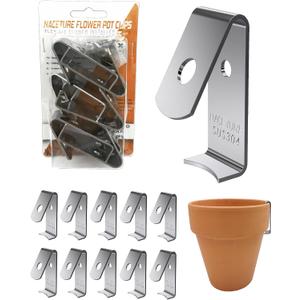 NACETURE 12 Pack Stainless Steel Plant Hangers Flower Pot Clips - Outdoor Wall Hook Metal Plant Stand Holds 5" to 8" Standard Flower Pot