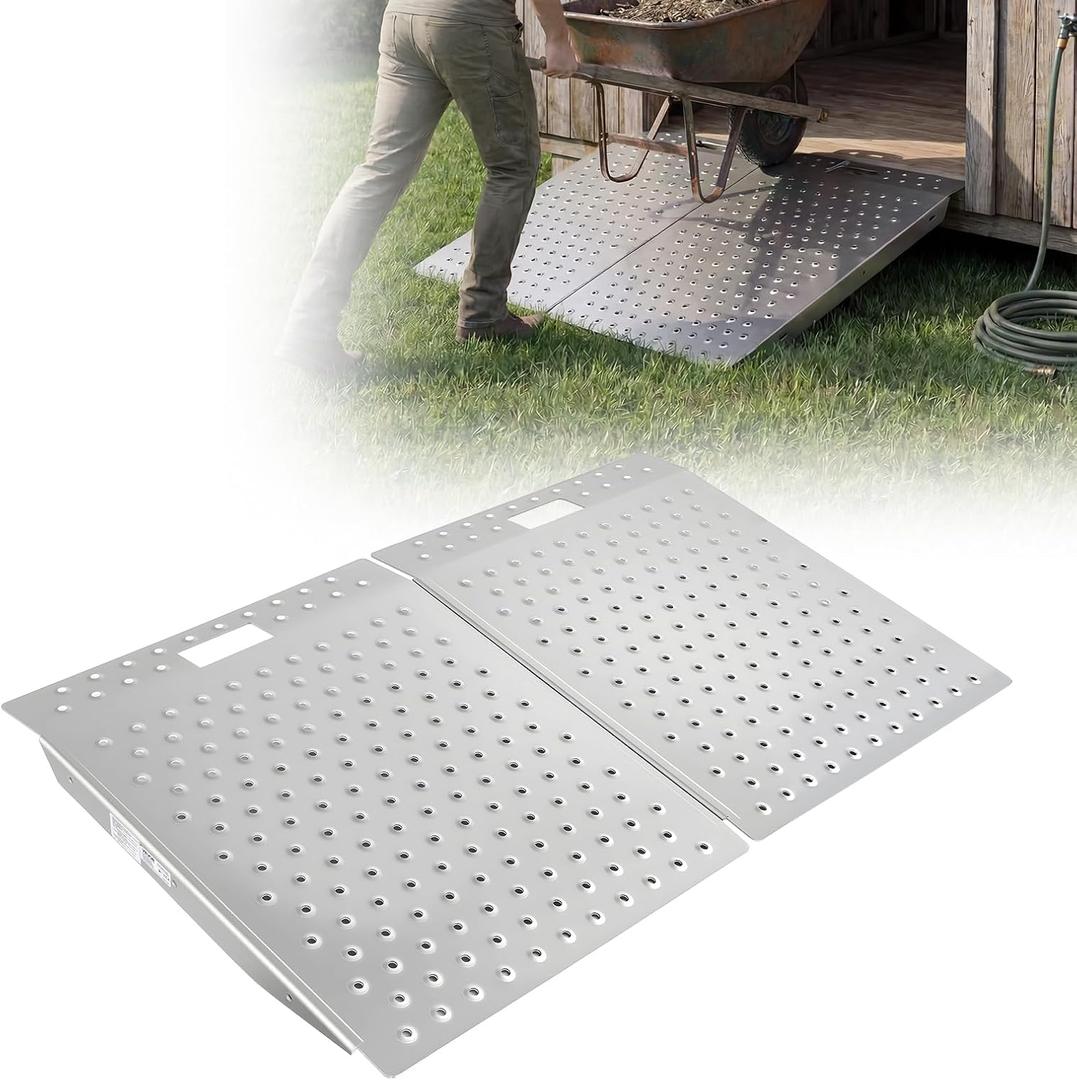 VEVOR Threshold Ramp for Doorways, 29.5 x 24.3 in, Platform Aluminum Wheelchair Ramp, Non-Slip Door Threshold Ramps, 750 lbs Load Capacity, for Home Steps, Curbs, Wheelchairs, Walkers, Scooter, Carts