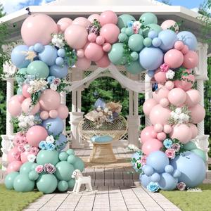 Pink Blue Green Balloon Arch Kit, 122Pcs Dusty Light Pink Baby Blue Green Pastel Balloons for Kids Girl Baby Shower Bridal Wedding Engagement Spring Birthday Flower Party Decorations