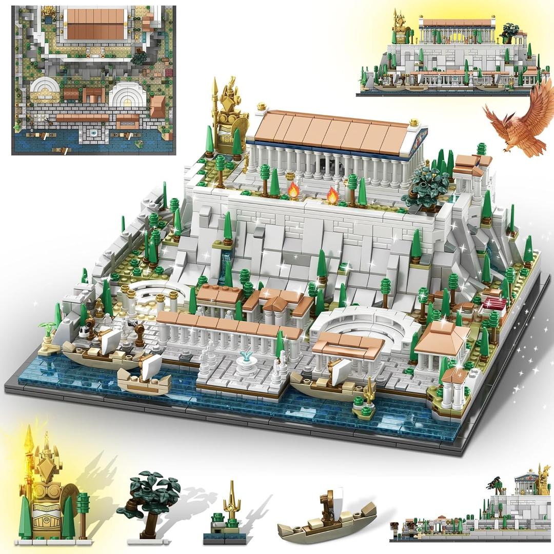 Architecture Acropolis Castle, Famous Landmark Architecture Athenian Acropolis Building Block Sets, Collectible Exhibition Model for Children and Adults (Yellow)