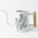 35 oz Metal Small Indoor Watering Can with Long Spout & Real Wood Handle for House Plants, Succulents, Cacti & Seedlings - White Long Spout Watering Can Indoor Plants - Stylish, Gentle Flow, No Spills