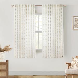 Brown Semi Sheer Curtains 63 Inch Length,Boho Floral Linen Mocha Curtains for Living Room (50"W x 63"L (Pack of 2))
