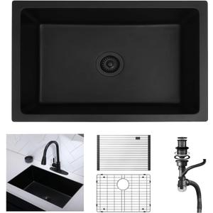 Undermount Kitchen Sink, 30" Black-Grey Single Bowl Kitchen Sink,16 Gauge Stainless Steel Nano Black Sink with Accessories for Workstation, Prep Kitchen, Bar Sink of Countertop/Drop-in 30"x19"