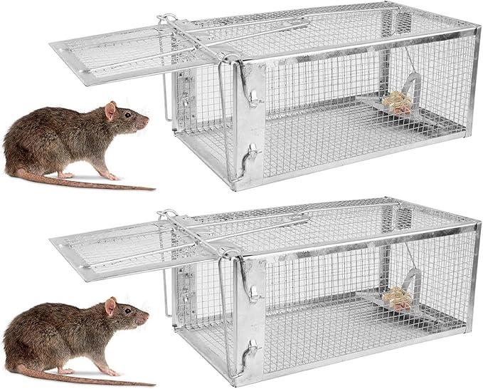TeqHome Humane Rat Trap, 2 Pack Small 1-Door Live Chipmunk Trap That Work for Indoor and Outdoor, Easy to Catch and Release Live Animal Traps Mouse Cage Traps Reusable for Rodents Mice Voles Hamsters