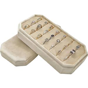 Velvet Ring Organizer Box - Ring Jewelry Box for Rings Earring, Jewelry Tray Rings holder Display Case for Girl Women (8.07"x4.13"x2.16") -PRB024-Beige